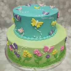 Flowers and butterflies Birthday Cake