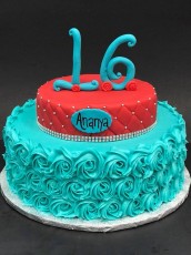 16th Red and Teal Tiered Cake