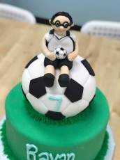 Soccer Player sitting on 3D Soccer Ball Cake