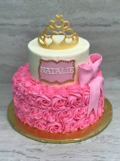 Pink Rosette Cake Gold Crown