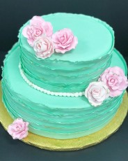 Mint Green Ruffle Tier with Pink Roses