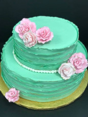 Mint Green Ruffles + Pink Roses